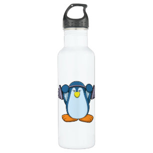 Pinguin in Bodybuilding mit Dumbells Edelstahlflasche