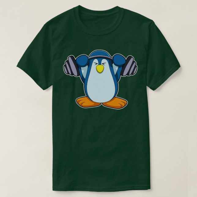 Pinguin in Bodybuilding mit Dumbells T-Shirt (Design vorne)