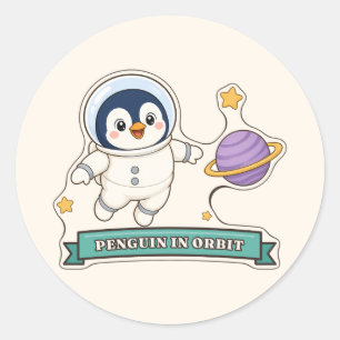Pinguin in der Umlaufbahn Süßer Pinguin-Astronaut Runder Aufkleber