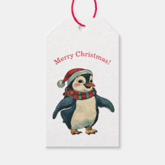 PINGUIN IN EINEM WEIHNACHTSMANN-HUT GESCHENKETIKET GESCHENKANHÄNGER