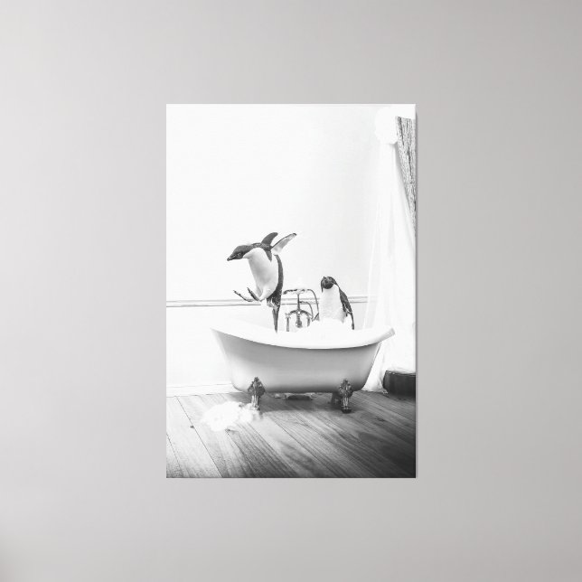 Pinguin in einer Badewanne Poster Leinwanddruck (Vorderseite)