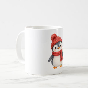 Pinguin in einer gestrickten Mütze Kaffeetasse
