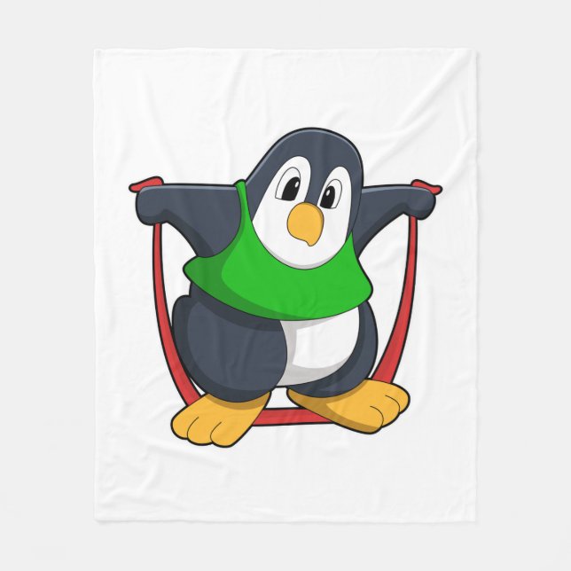 Pinguin in Fitness mit Skipping rope.PNG Fleecedecke (Vorderseite)
