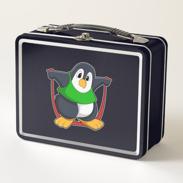 Pinguin in Fitness mit Skipping rope.PNG Metall Brotdose (Vorderseite)