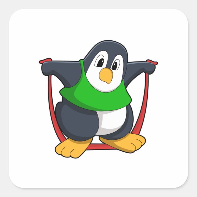 Pinguin in Fitness mit Skipping rope.PNG Quadratischer Aufkleber (Vorderseite)