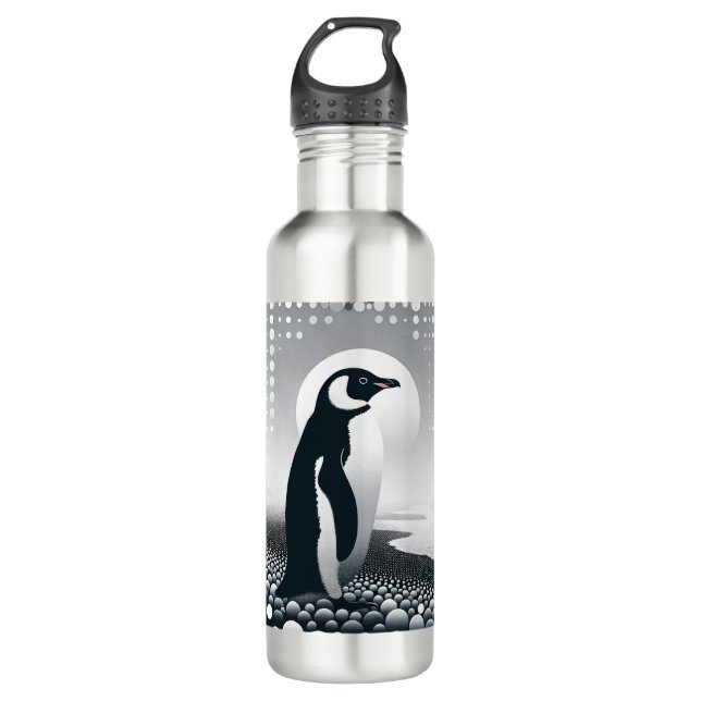 Pinguin in grauem Geometrie Circle Dot Beach Muste Edelstahlflasche (Vorderseite)