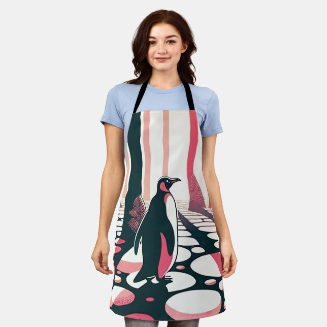 Pinguin in rosa Lachs Dunkle Magie Mystik Schürze (Getragen)
