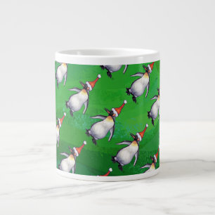 Pinguin in Weihnachtsmannmütze Pattern auf Grün Jumbo-Tasse