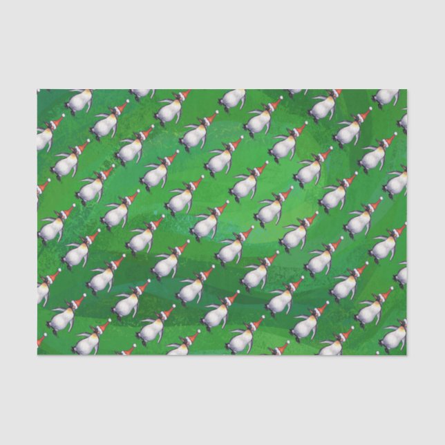 Pinguin in Weihnachtsmannmütze Pattern auf Grün Seidenpapier (Vorderseite)