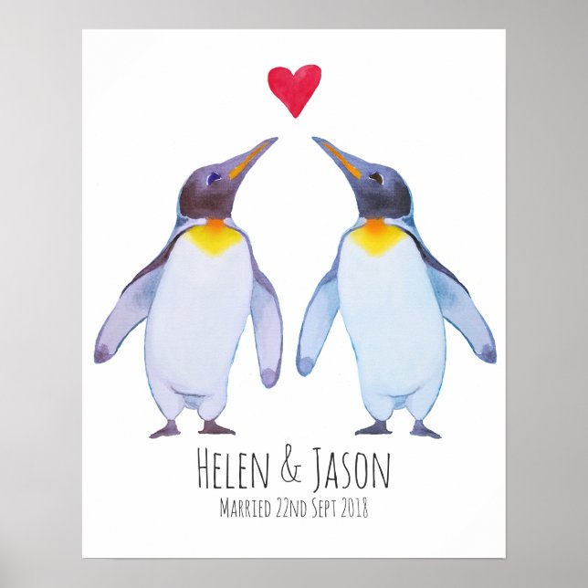 Pinguin Individuellen Namens Hochzeit Kunst Poster (Vorne)