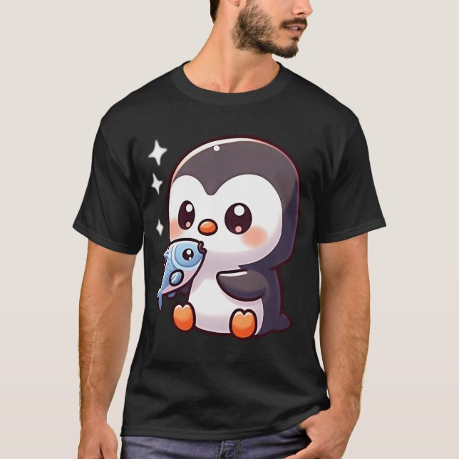 Pinguin isst Fisch T-Shirt (Vorderseite)