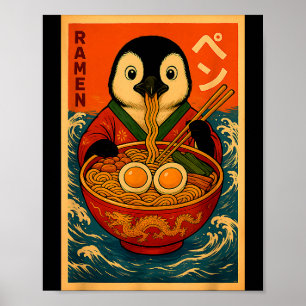 Pinguin isst Ramen japanische Nudeln Lustig Poster