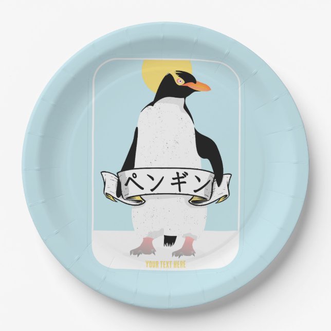 Pinguin Japanisch Schrift, die Pinguin liest Pappteller (Vorderseite)