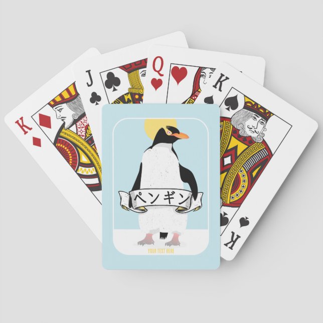 Pinguin Japanisch Schrift, die Pinguin liest Spielkarten (Rückseite)