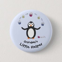 Pinguin jonglieren Kuchen kleine Helfer blau Button