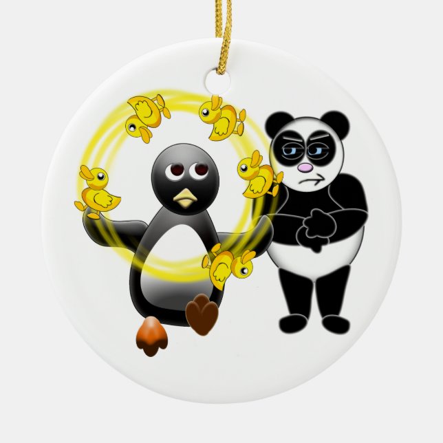PINGUIN-JONGLIERENDER ENTEN-PANDA-BÄR KERAMIK ORNAMENT (Vorne)