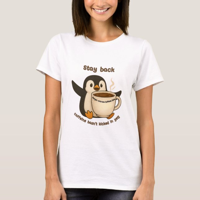 Pinguin-Kaffeewarnung T-Shirt (Vorderseite)