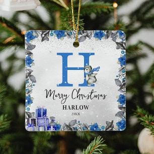 Pinguin Kids Name Monogram Weihnachten Keramikornament