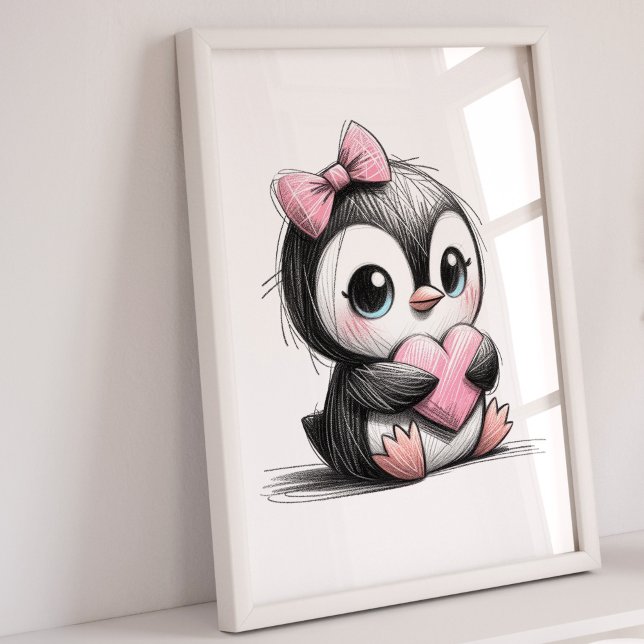 Pinguin Kinderzimmer Art | Kids Room Wall Art Poster (Girls Penguin Nursery Art Print)