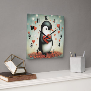 Pinguin Liebe 1 Quadratische Wanduhr