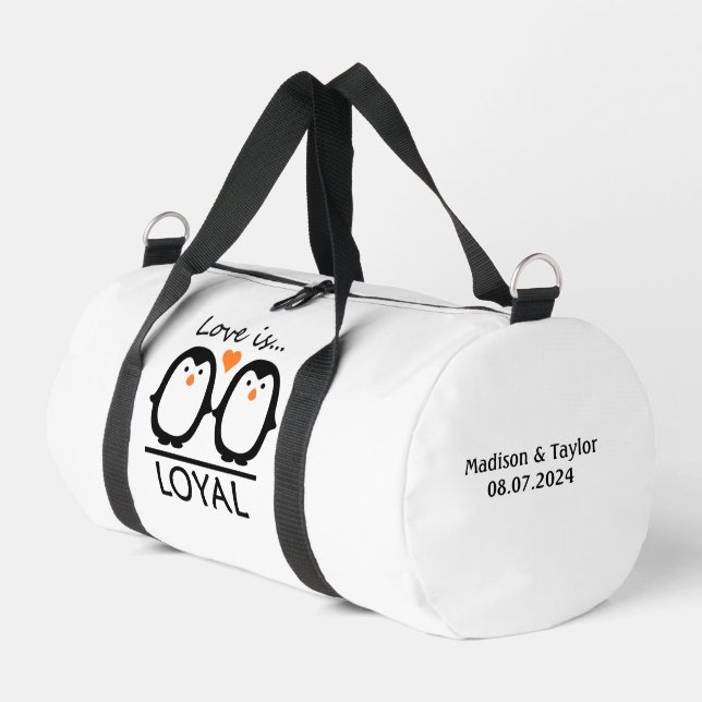 Pinguin Liebe individuellen Namen & Datum Duffle Bag (Linke Seite)