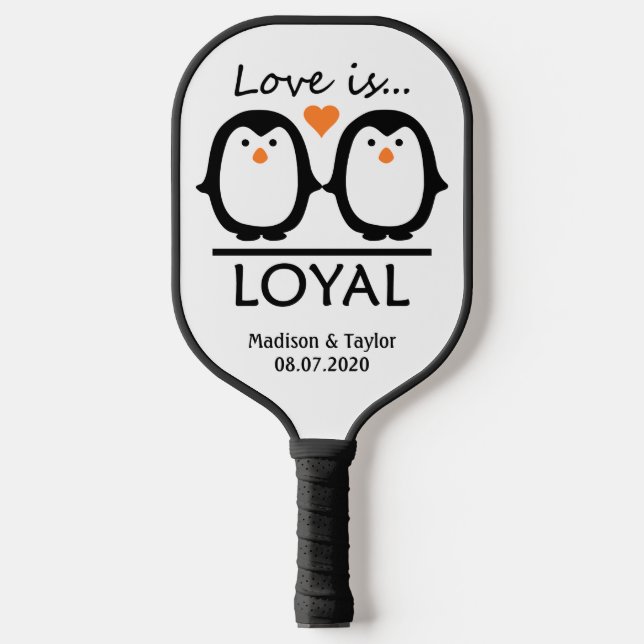 Pinguin Liebe individuellen Namen & Datum Pickleball Schläger (Vorderseite)