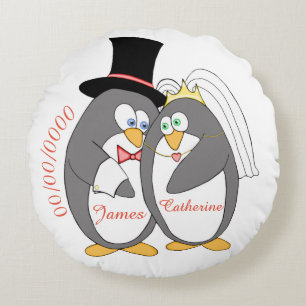 Pinguin Liebe Personalisiert Keepake Rundes Kissen