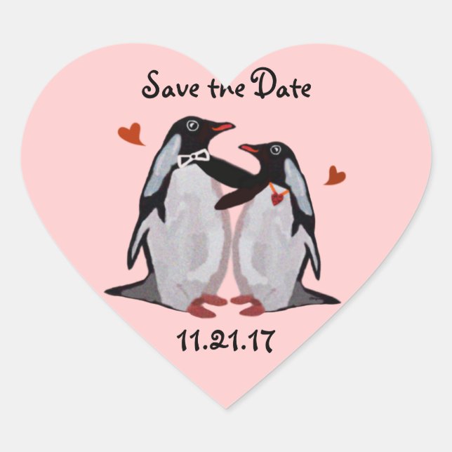 Pinguin-Liebe Save the Date Stickers (Vorderseite)