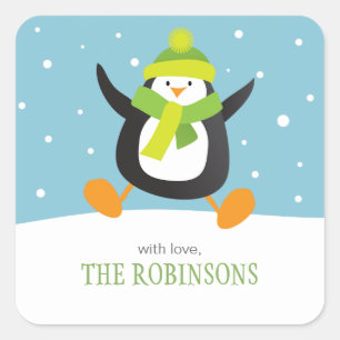 Pinguin-Lieben-Schnee Square Holiday Geschenke S Quadratischer Aufkleber