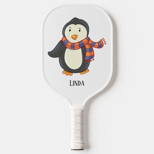 Pinguin Lila Orange Striped Winter Scarf Name Pickleball Schläger (Vorderseite)