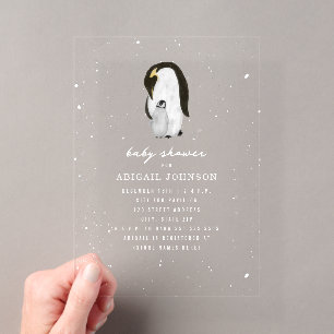 Pinguin-Mama & Baby Shower Winter-Schnee Neutral Acryleinladungen