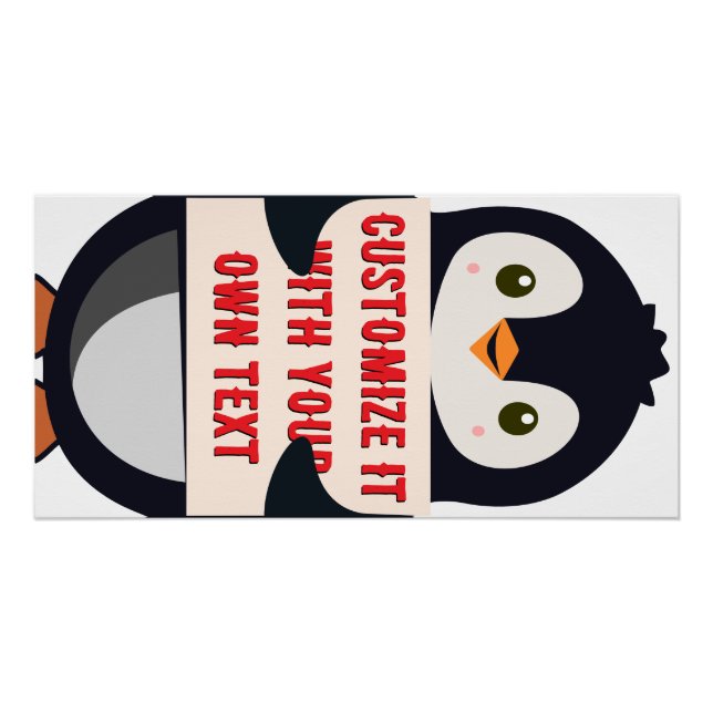 Pinguin-Maskottchen hält ein Schild für benutzerde (Vorderseite)