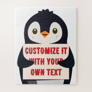 Pinguin-Maskottchen hält ein Schild für benutzerde