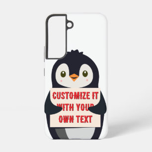 Pinguin-Maskottchen hält ein Schild für benutzerde Samsung Galaxy Hülle