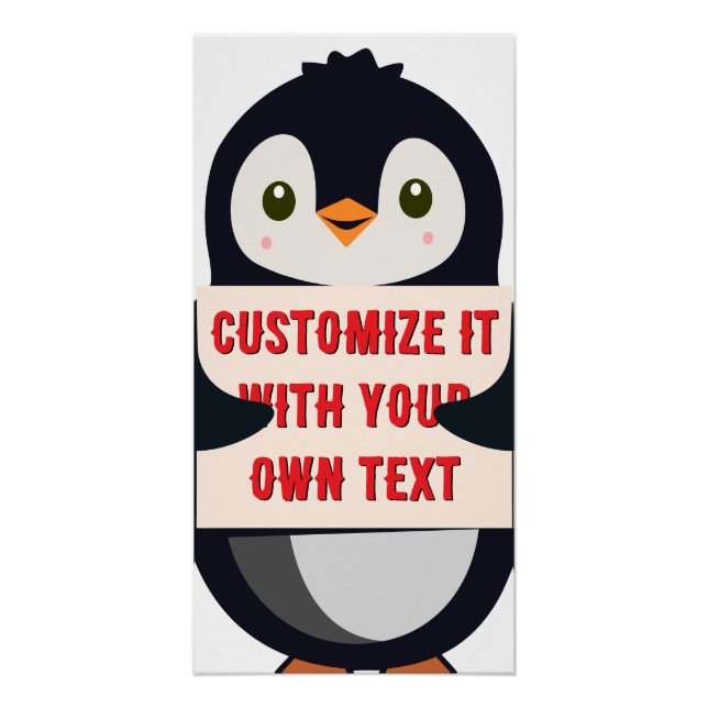 Pinguin-Maskottchen mit einem Schild für benutzerd (Vorderseite)