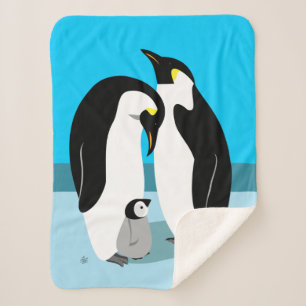 Pinguin mit Baby Pinguin Design Sherpadecke