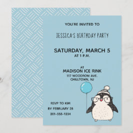 Pinguin mit Ballon Personalisierte Geburtstagspart Einladung