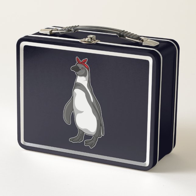 Pinguin mit Bandana Metall Brotdose (Vorderseite)