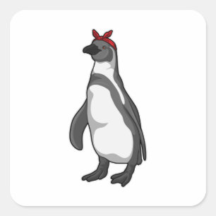 Pinguin mit Bandana Quadratischer Aufkleber