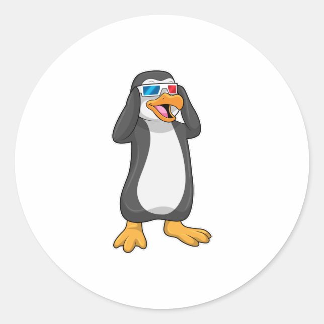 Pinguin mit Brille Runder Aufkleber (Vorderseite)