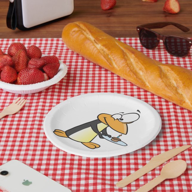 Pinguin mit Cupcake Funny Animal Paper Teller (Picknick)
