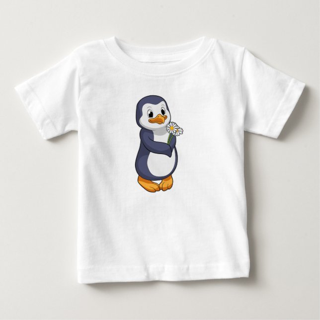 Pinguin mit Daisy Baby T-shirt (Vorderseite)