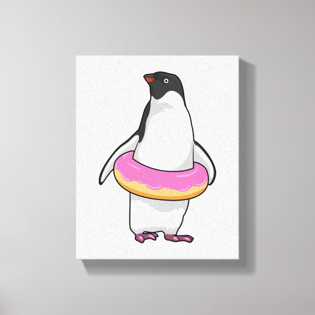 Pinguin mit Donut Leinwanddruck (Vorderseite)