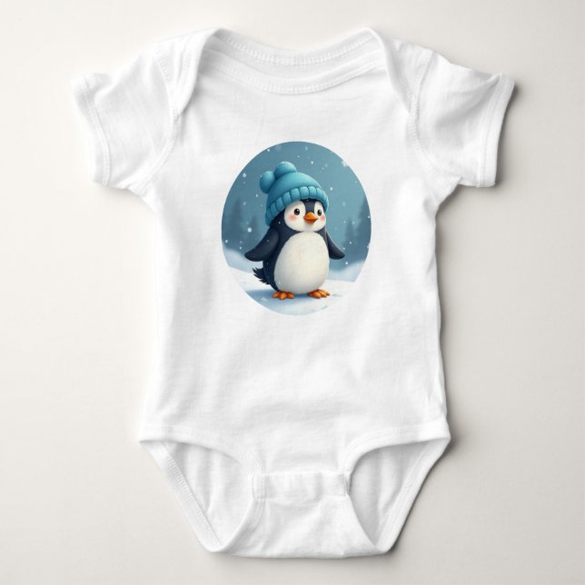 Pinguin mit einem blauen Hut Baby Strampler (Vorderseite)