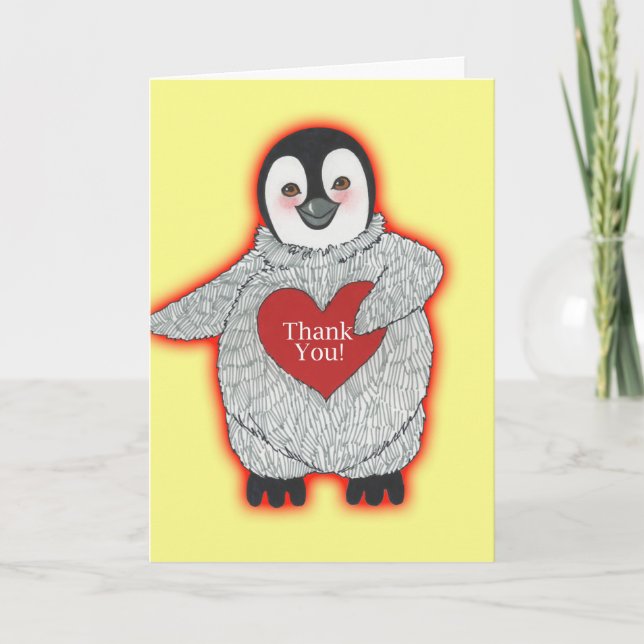 Pinguin mit einem Herz Vielen Dank Dankeskarte (Vorderseite)