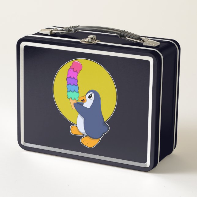 Pinguin mit Eiscreme Metall Brotdose (Vorderseite)