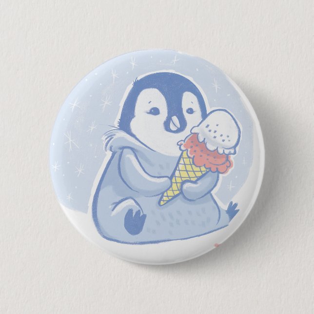 Pinguin mit Eiscremeknopf Button (Vorderseite)