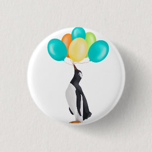 Pinguin mit farbenfrohen Balloons Button