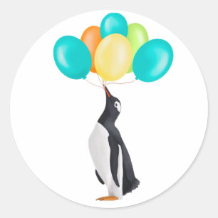 Pinguin mit farbenfrohen Balloons Runder Aufkleber