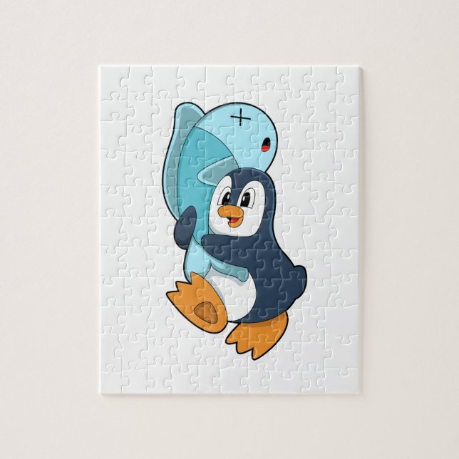 Pinguin mit Fisch (Vertikal)